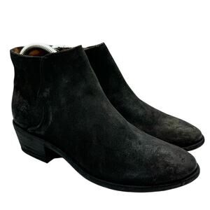 Frye Carson Piping Boho Bootie Distressed Ankle Boot In Black Suede Size 7.5